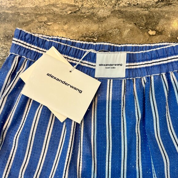 NWT Alexander Wang Classic Boxer Shorts with Clear Bead Hotfix Blue XS $795 - Picture 6 of 7